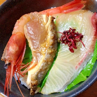 甘エビカンパチ鰹タタキの海鮮丼